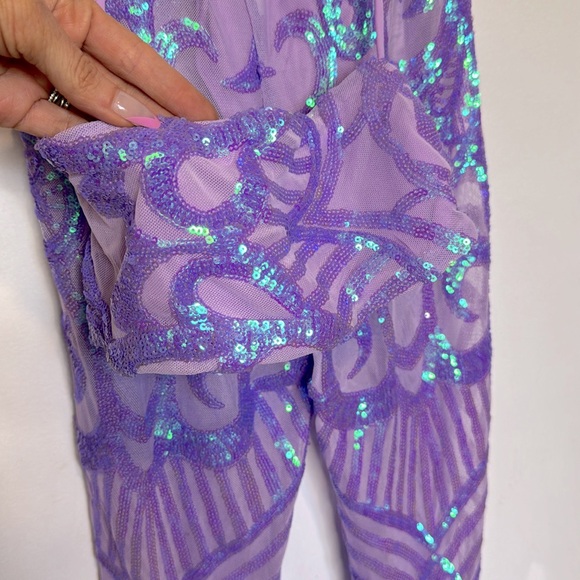 New Lucy in the Sky Sequin Two Piece Set in Purple Iridescent Size XXS - Picture 4 of 6